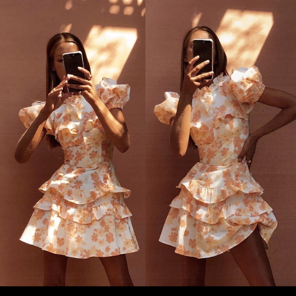 Sabo Skirt White Mini Dress with Pink Floral Print